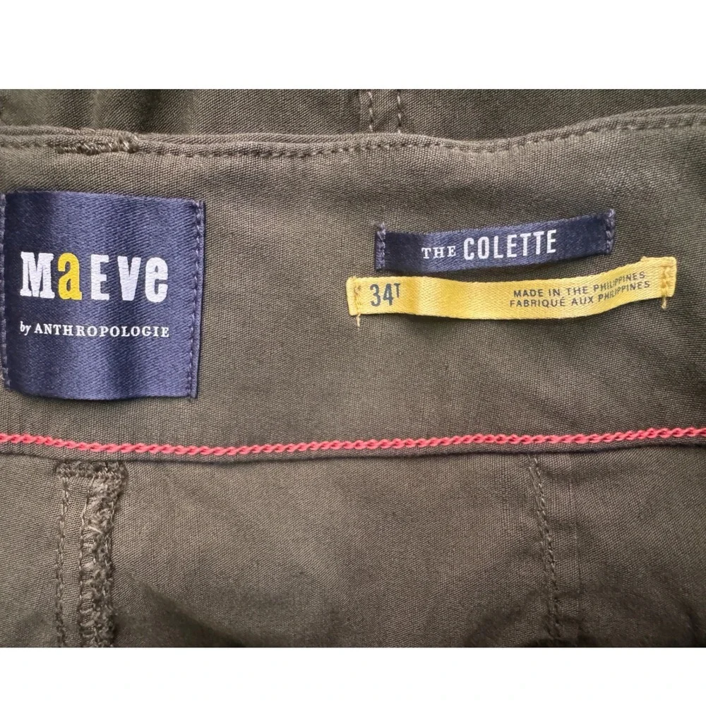 Maeve Anthropologie The Colette Wide Leg Pants Green Linen Blend Size 34T Tall - Picture 8 of 10